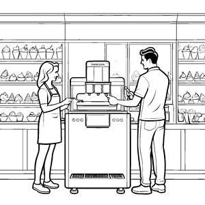 Lebhafte Eismaschine mit duftenden Kaffeevariationen Ausmalbild für künstlerische Genießer