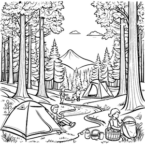 Bezauberndes Campingzelt am Flussrand Malvorlage für fantasievolle Naturforscher