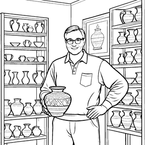 Kunstvoller Töpfer mit fantasievoll gestaltetem Vase Malvorlage für kreative Entdecker