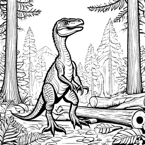 Waghalsiger Velociraptor in der geheimnisvollen Wildnis Ausmalvorlage für fantasievolle Abenteurer