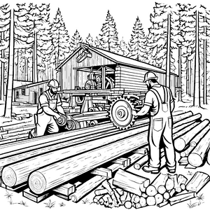 Holzfäller mit Balancierholz im Wald Ausmalmotiv für wagemutige Entdecker