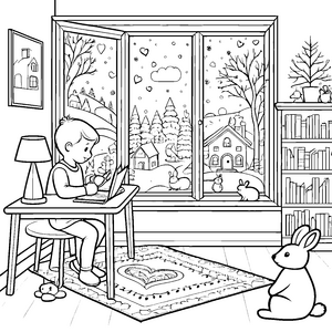 Schöne Schneeflocken im winterlichen Fenster Ausmalbild für kreative Entdecker