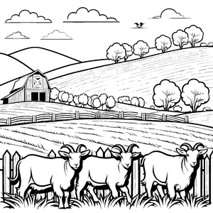 Neugierige Ziege auf blühendem Feld neben einer Zaumleine Ausmalbild für abenteuerliche Entdecker mit bunten Träumen