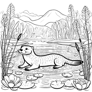 Bezaubernder Biber im klaren Wasser Malvorlage für fantasievolle Naturforscher