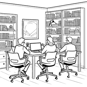 Zwei konzentrierte Profis am Schreibtisch mit Laptops Ausmalbild für kleine Bürohelden