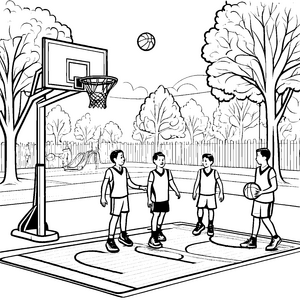 Dynamische Basketballspieler im aufregenden Spiel Malvorlage für sportliche Entdecker