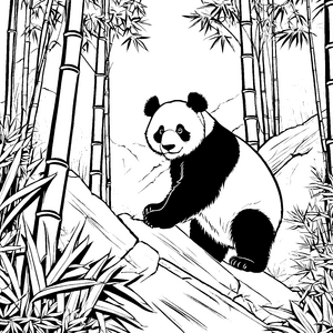 Majestätischer Pandabär auf Felsen Ausmalmotiv für kleine Entdecker und Künstler
