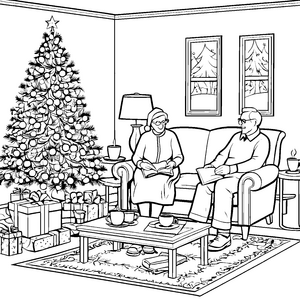 Bezaubernde Weihnachtsstunde mit plaudernden Großeltern Ausmalvorlage für neugierige Weihnachtsentdecker