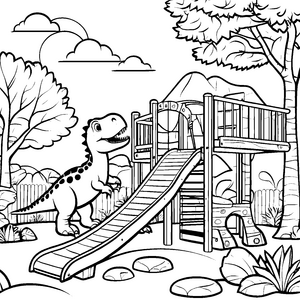 Fröhlicher Albertosaurus auf dem Spielplatz Ausmalbild für kleine Abenteurer