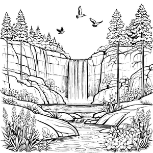 Wunderbarer Wasserfall eingebettet in einen Wald Bastelmotiv für junge Wassermagier auf Entdeckungsreise
