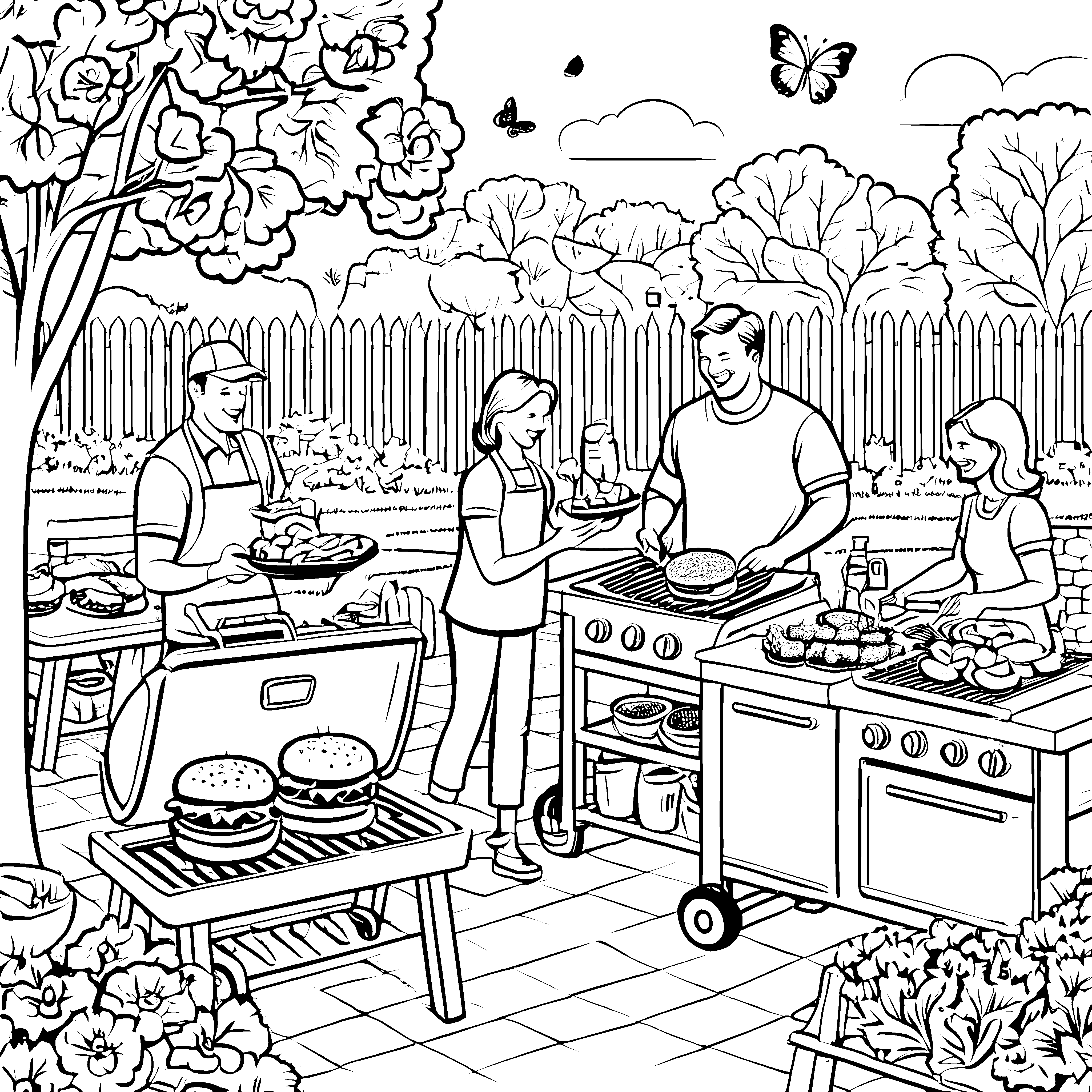 Grillspaß mit thematisch bunten Hamburgern Ausmalvorlage für abenteuerlustige kleine Köche
