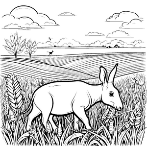 Niedliches Erdferkel in blühendem Weizenfeld Malvorlage für kleine Naturmaler
