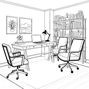 Modern gestalteter Bürostuhl mit bunten Dekoelementen Ausmalvorlage für aufgeweckte Ideenfinder