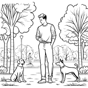 Modische Herrenlange Hose im Park Ausmalbild für stilvolle Trendsetter