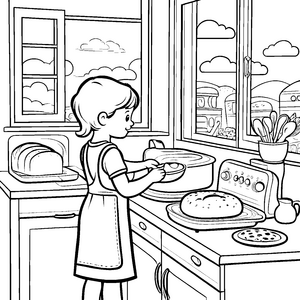 Kreativer Bäcker bei der Herstellung frischem Brot Ausmalbild für kleine Küchenchefs