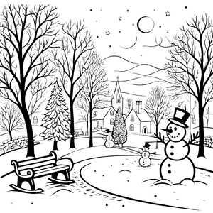 Fröhliche Schneemänner im Winterwunderland Ausmalvorlage für kreative Schneefreunde