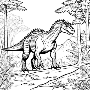 Faszinierender Carnotaurus im dschungelartigen Abenteuer Ausmalbild für neugierige Dino-Entdecker