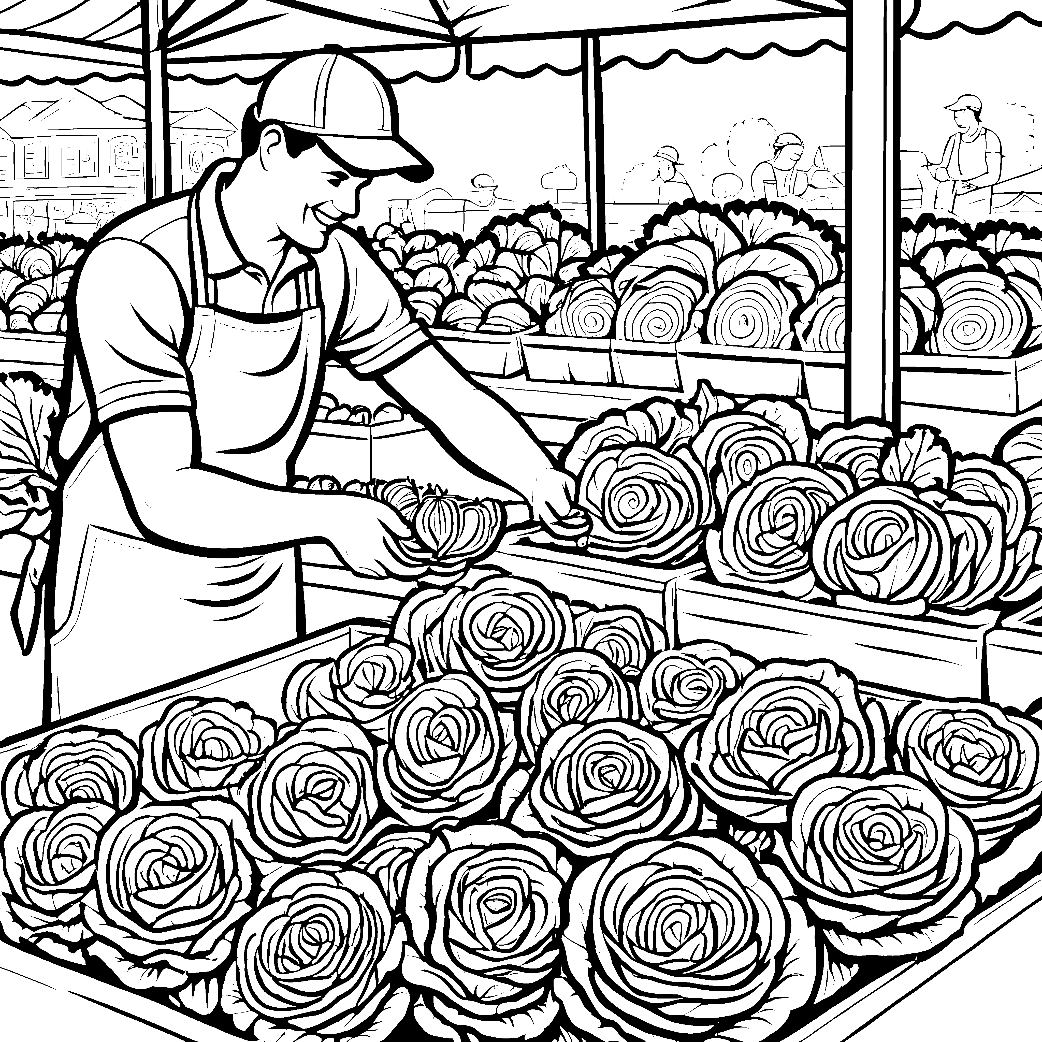 Leckerer Rotkohl auf dem bunten Markt Ausmalbild für kreative Entdecker