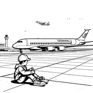 Abenteuerlicher Flughafen mit startenden Flugzeugen Ausmalvorlage für neugierige Weltenbummler