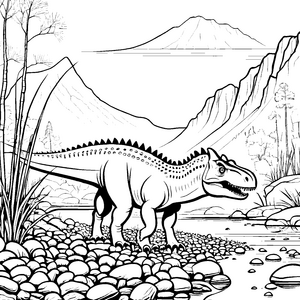 Mächtiger Carnotaurus in aufregender Dino-Welt Ausmalmotiv für kleine Entdecker
