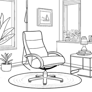 Bequemer Relaxsessel im modernen Wohnraum Ausmalbild für entspannte Künstler