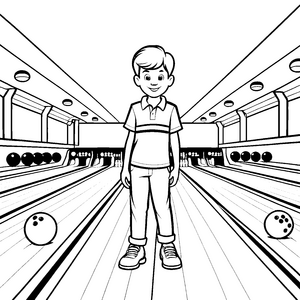 Bowlingbahn mit fröhlichem Spieler Malvorlage für sportliche Entdecker