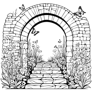Magisches Portal voller bunter Schmetterlinge Ausmalbild für kleine Entdecker
