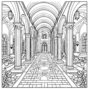 Historische Universitätsakademie mit elegantem Innenhof Ausmalbild für wissbegierige Studierende