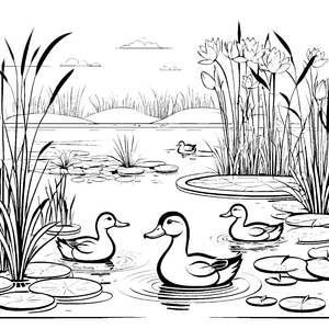 Entspanntes Entenpärchen auf dem idyllischen See Malvorlage für kleine Naturentdecker