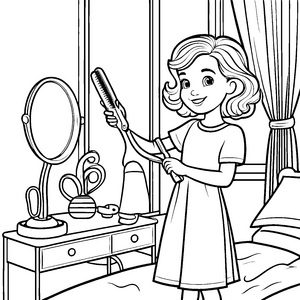 Zauberhaftes Glätteisen im gemütlichen Zimmer Ausmalbild für kleine Haarstylisten