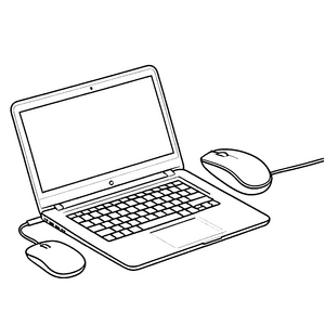 Actionreiche Computer-Maus am Arbeitsplatz Ausmalmotiv für innovative Technikfans