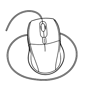 Flinke Computer-Maus auf dem Schreibtisch Ausmalbild für digitale Entdecker