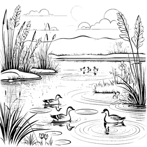 Faszination Gänse im ruhigen Wasser Malvorlage für neugierige Naturforscher