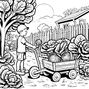 Spaßige Entdeckungstour mit Rotkohl im Garten Ausmalbild für kleine Erntefreunde