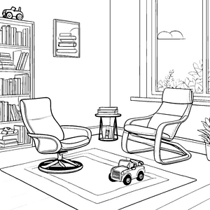 Entspannende Relaxsessel in einem gemütlichen Zimmer Malvorlage für kreative Ruhefinder