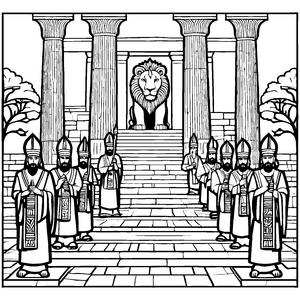 Mystische Priester vor geheimnisvollem Löwen Ausmalbild für fantasievolle Künstler