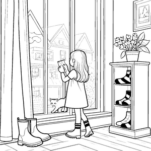 Bunter Schuhschrank mit fröhlichen Stiefeln Ausmalvorlage für kreative Schuhliebhaber