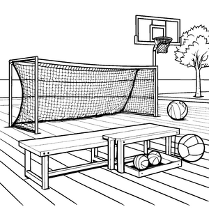 Kreative Bälle auf dem Sportplatz Ausmalvorlage für kleine Bewegungskünstler
