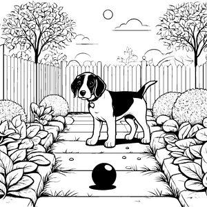 Beagle mit spannender Spielkugel Ausmalmotiv für neugierige Hundeliebhaber