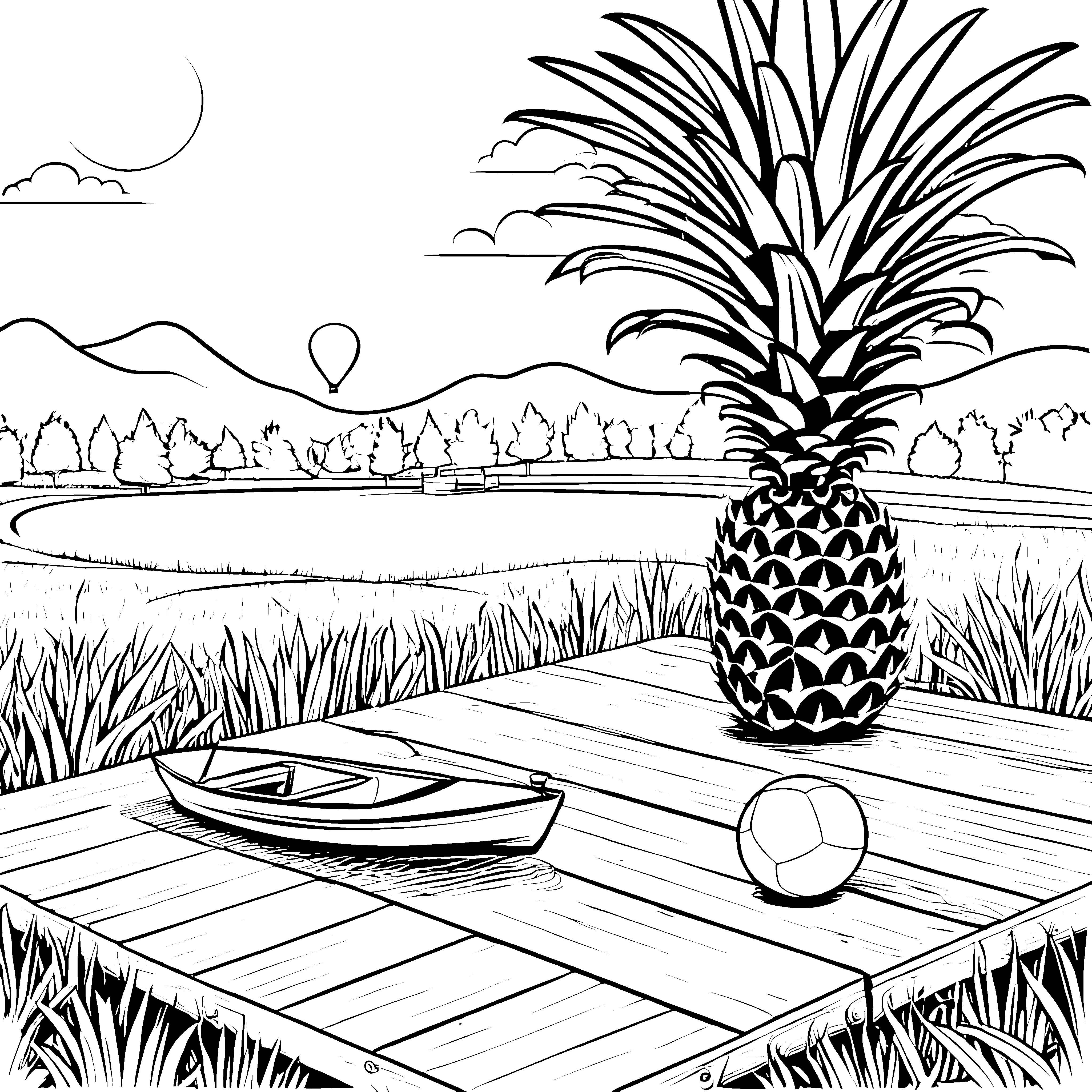 Tropische Ananas auf sonniger Terrasse Malvorlage für experimentierfreudige Künstler