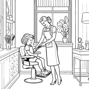 Frisurenzauber im Friseursalon Ausmalbild für kleine Stylisten