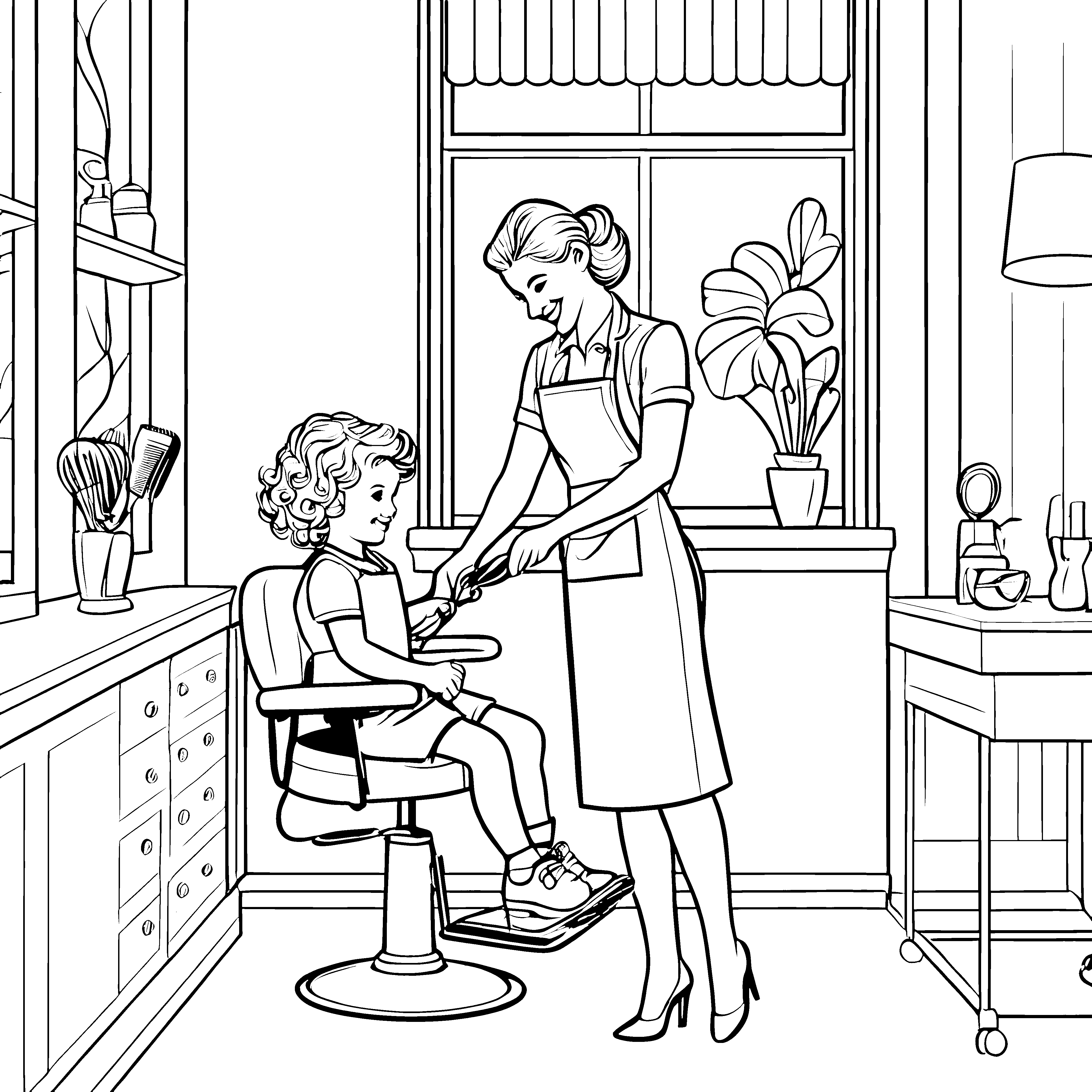 Frisurenzauber im Friseursalon Ausmalbild für kleine Stylisten
