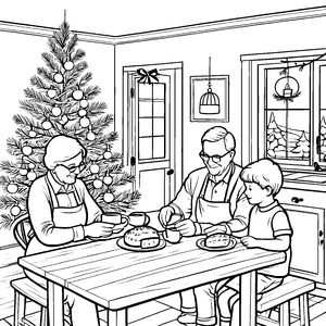 Gemütliches Weihnachtsfest mit lieben Großeltern Ausmalvorlage für herzliches Miteinander