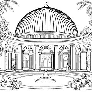 Gewölbe mit majestätischer Kuppel Ausmalvorlage für kleine Architekturfreunde