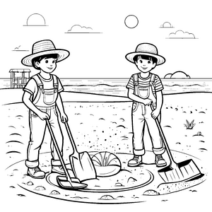 Spaßiger Sandburgen-Bau am Strand Malvorlage für kreative Abenteuerlustige