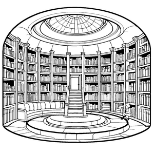 Faszinierende Bibliothek mit vielen Büchern Ausmalvorlage für wissbegierige Entdecker