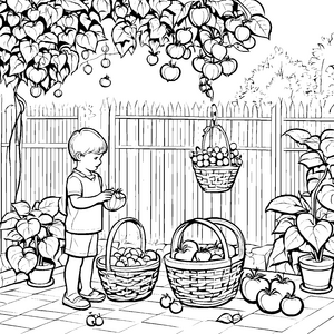 Physalis-Pflanzen mit fröhlichem Kind Ausmalbild für kleine Gartenfreunde