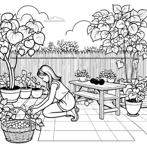 Frohsinnige Ernte von goldenen Physalis Ausmalbild für kleine Gartenfreunde
