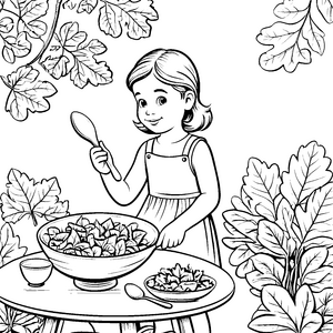 Fröhliches Mädchen mit frischem Eichblattsalat Bastelmotiv für kleine Küchenchefs