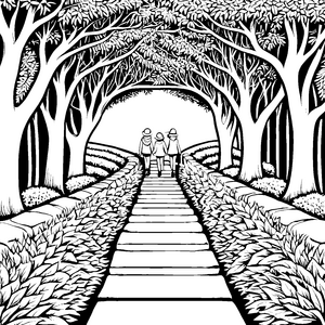 Wunderschöne Hecke mit geheimnisvollem Weg Ausmalbild für kleine Entdecker